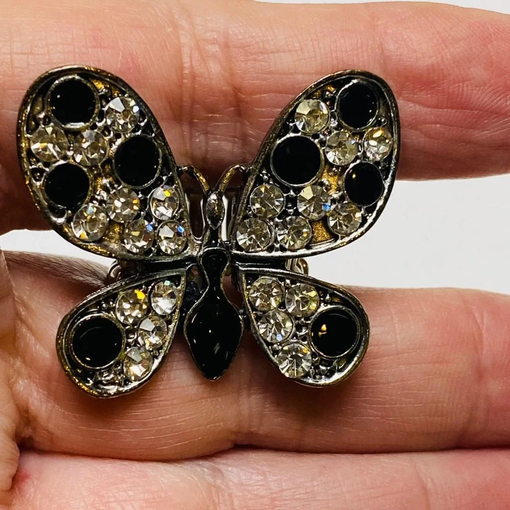 Ring Stretch Butterfly Shape Women Rhinestone Accents Enamel Silver Color Metal - Picture 7 of 16